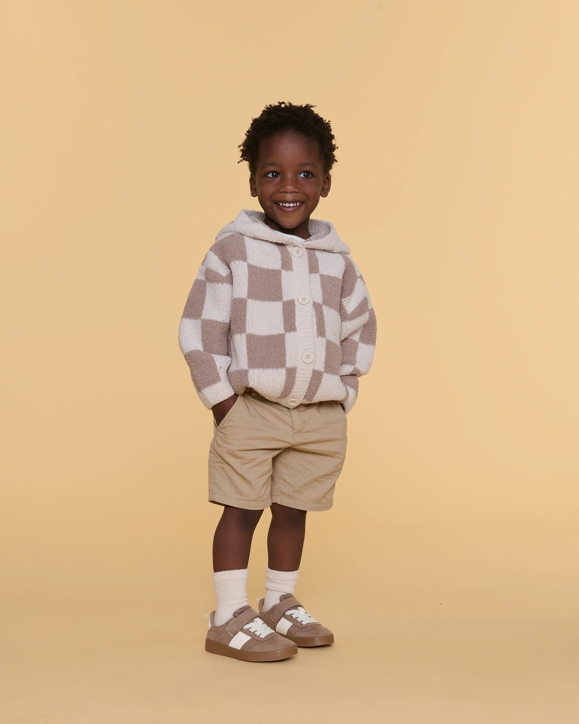 Hooded Cardigan - Checkers Fuzzy