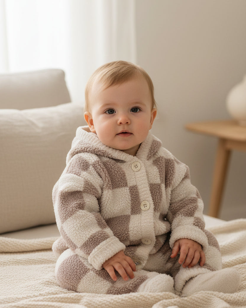 Hooded Cardigan - Checkers Fuzzy