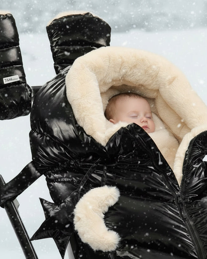 Black Liquid Shine Arctic White Faux Fur//