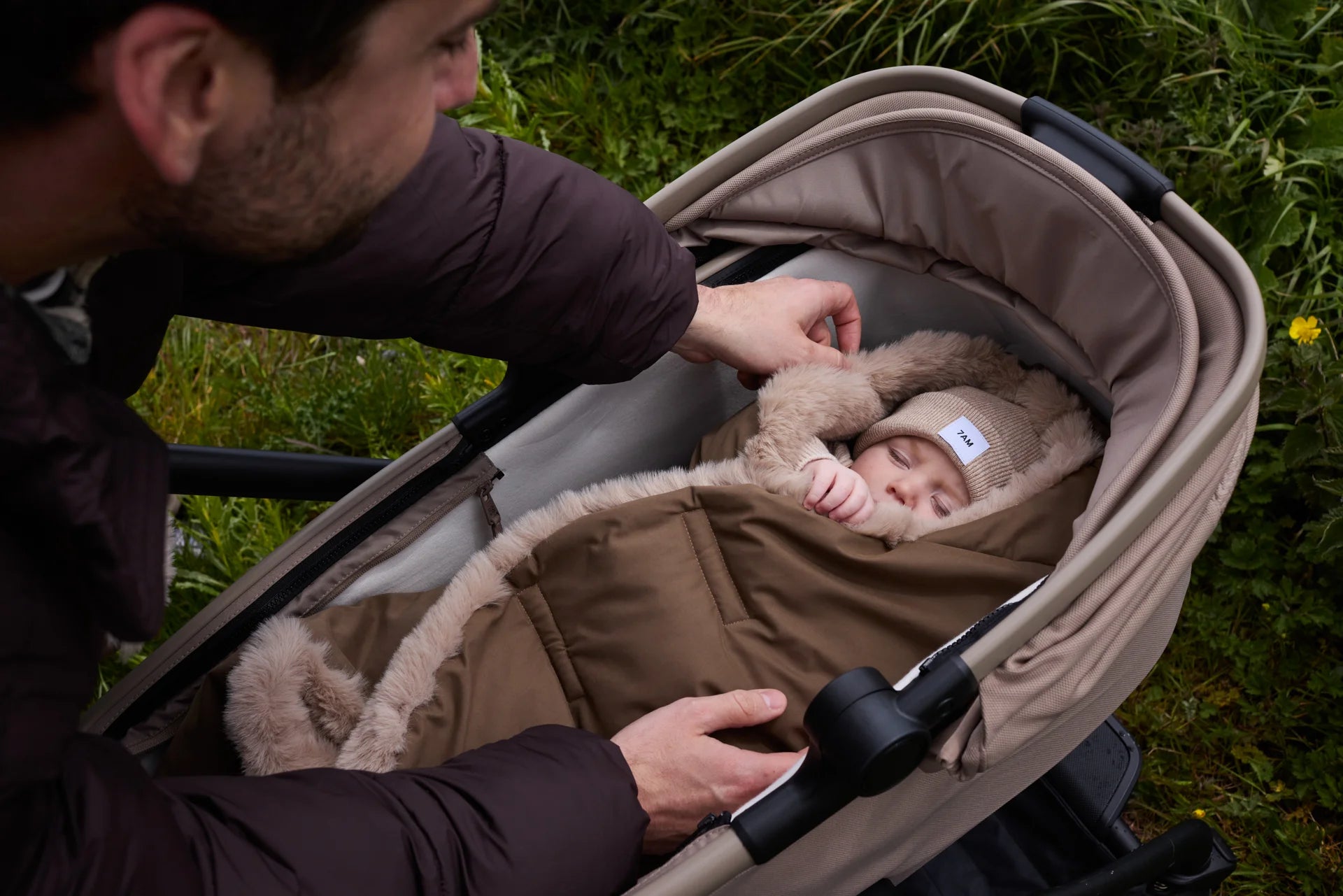 Moss Brown Greige Faux Fur//