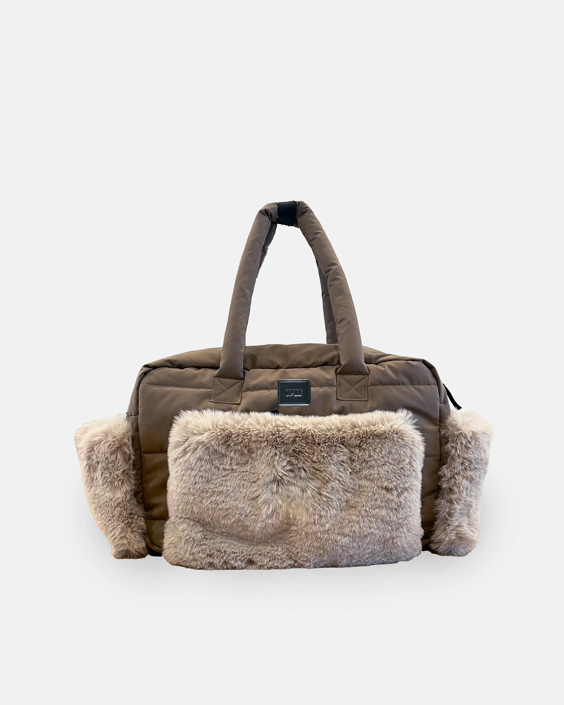 Moss Brown Greige Appliqué Faux Fur//