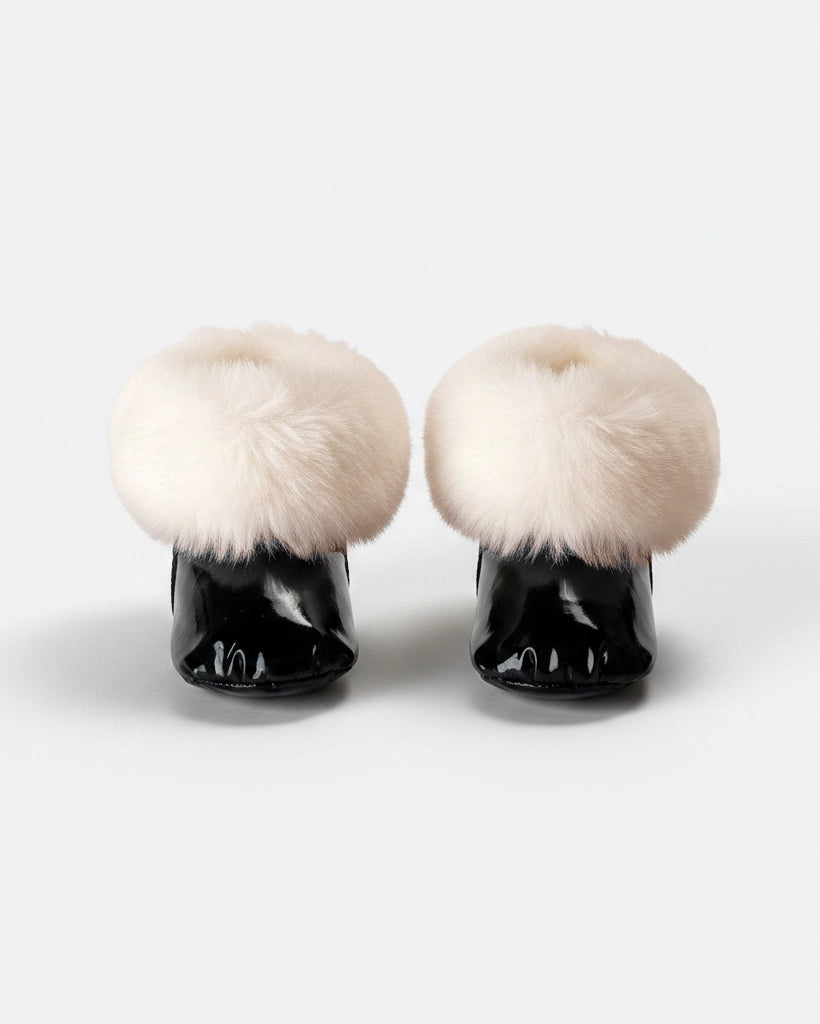 Black Liquid Shine Arctic White Faux Fur//