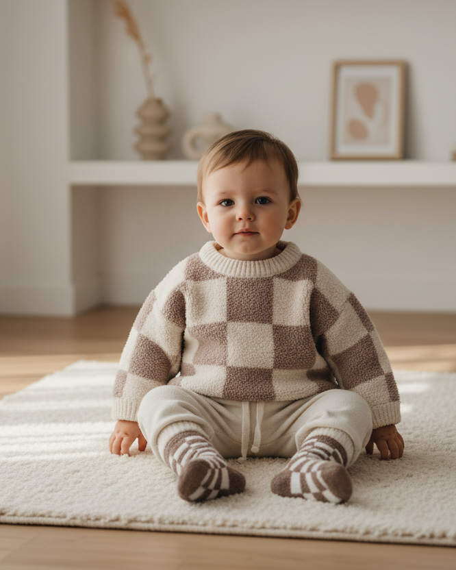 Boxy Sweater - Checkers Fuzzy