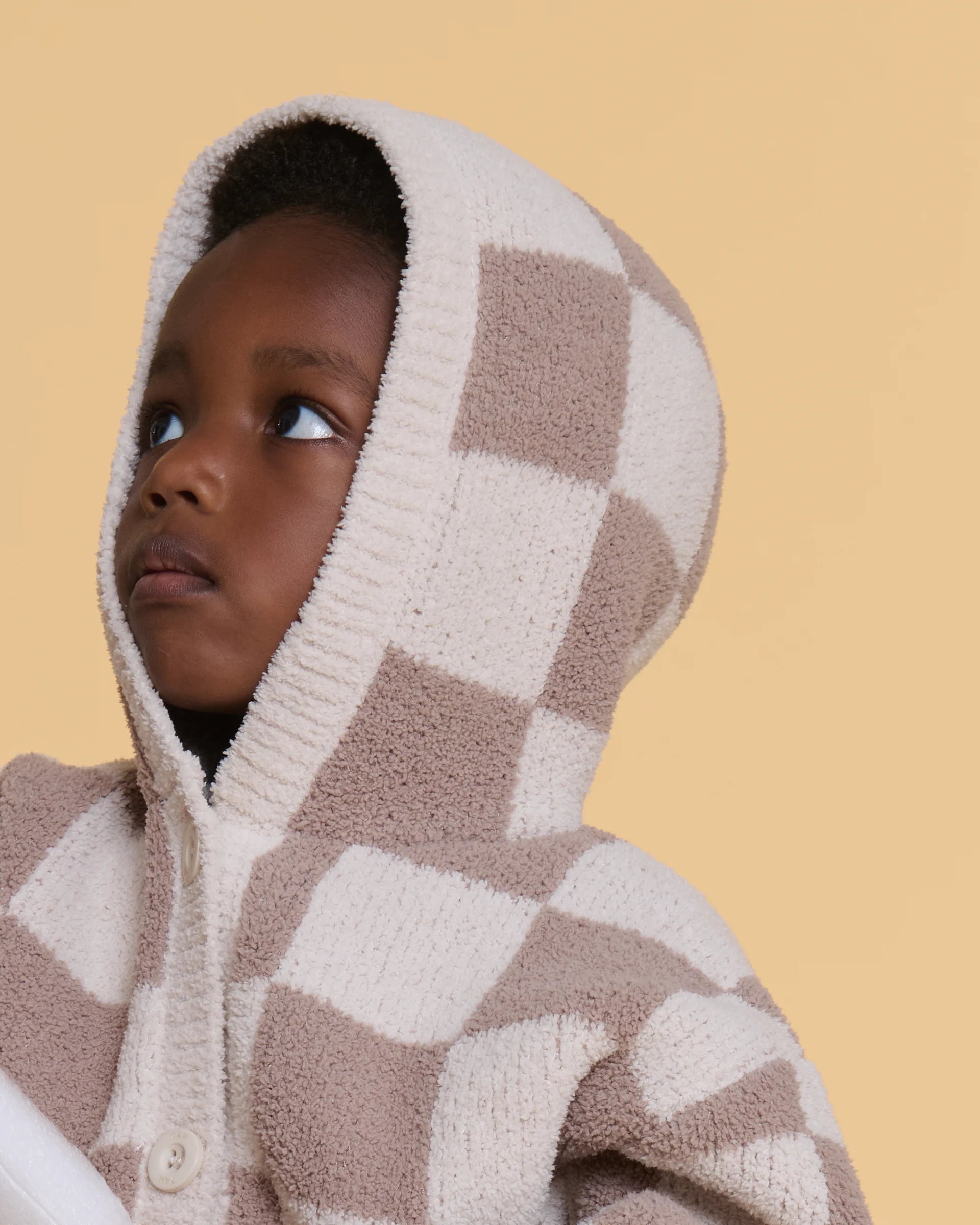 Hooded Cardigan - Checkers Fuzzy