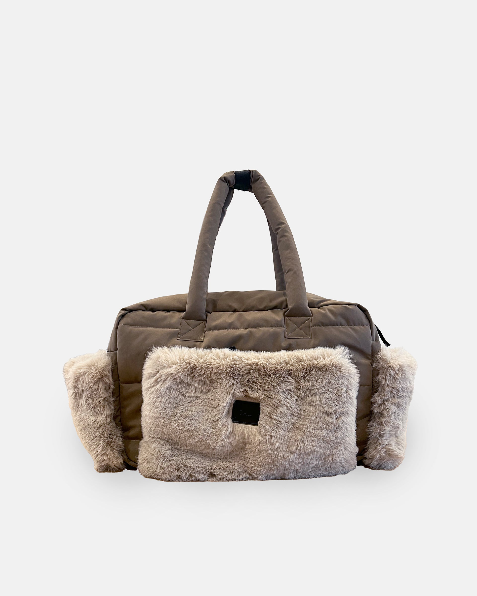 Moss Brown Greige Appliqué Faux Fur//