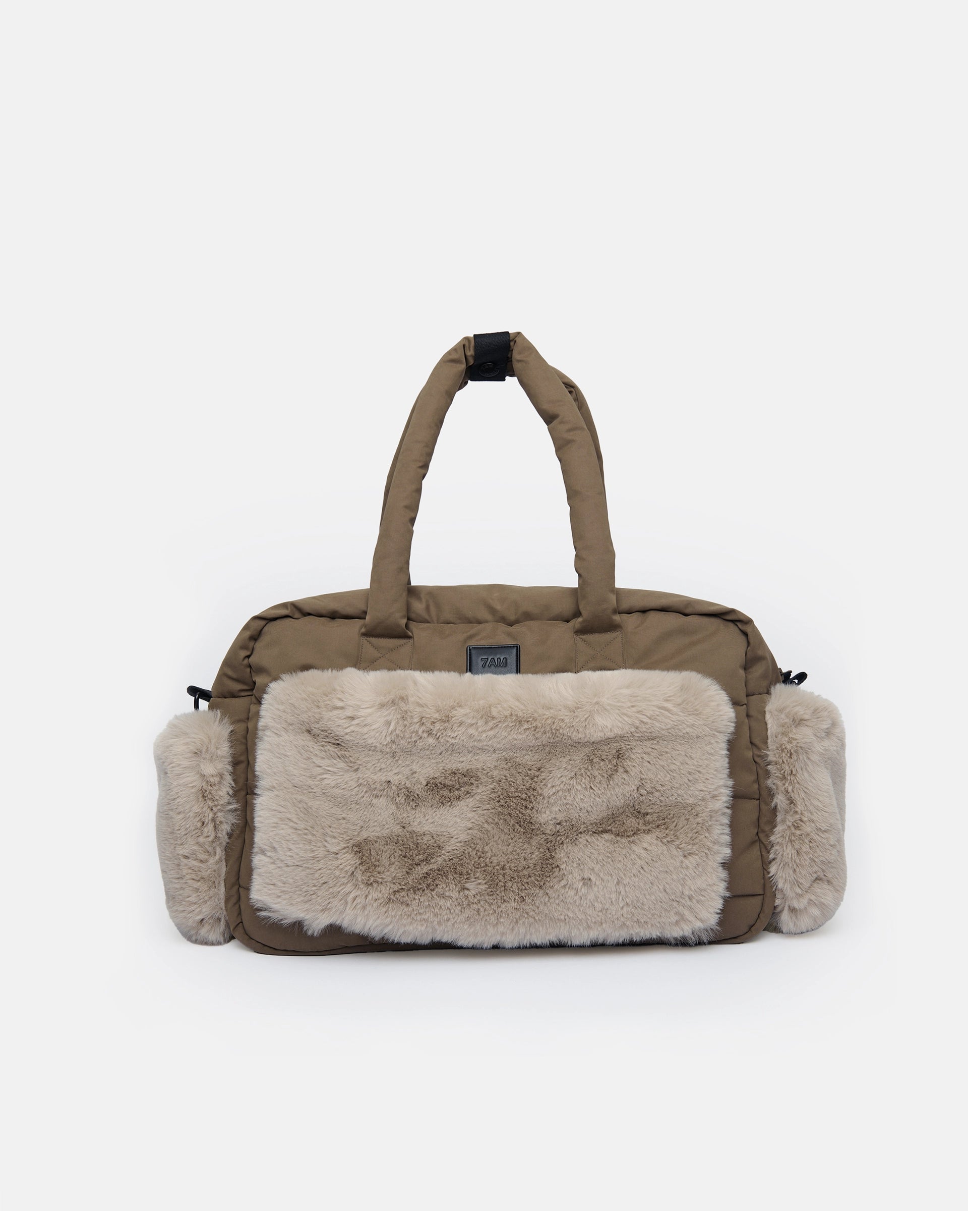 Moss Brown Greige Appliqué Faux Fur//