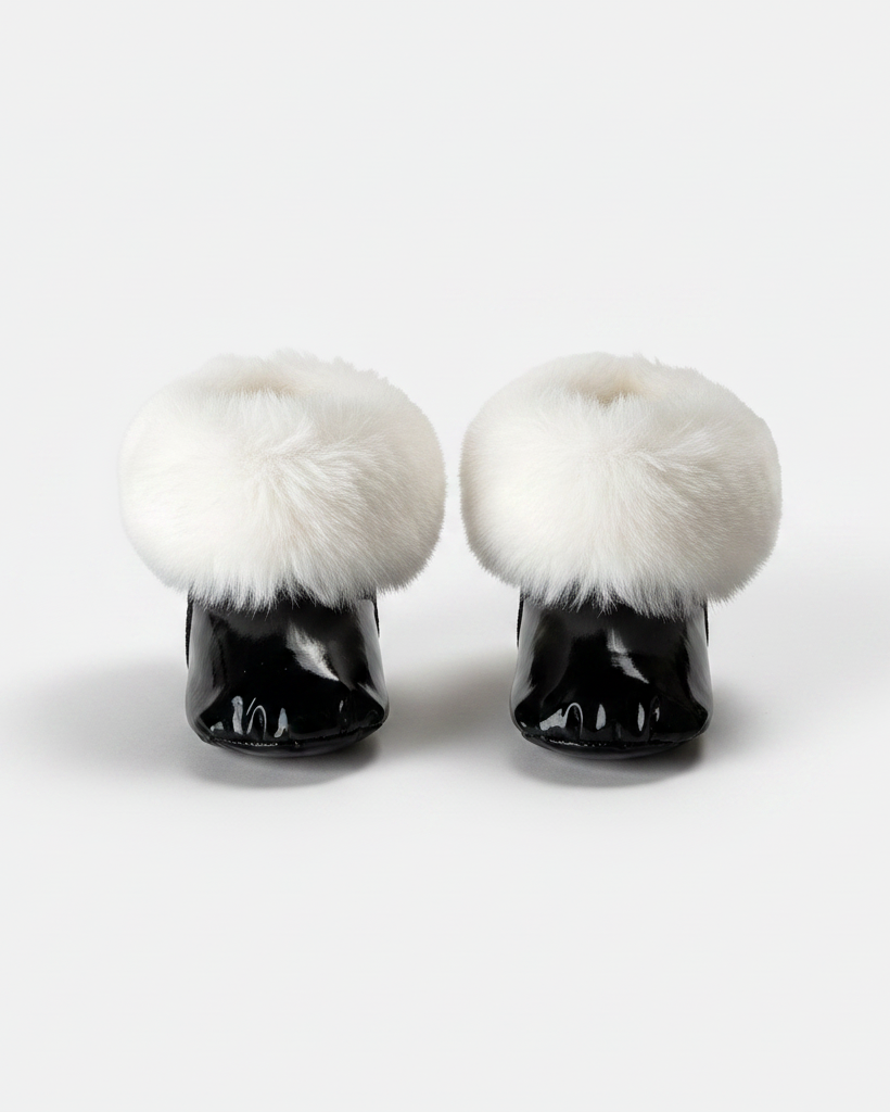 Black Liquid Shine Arctic White Faux Fur//