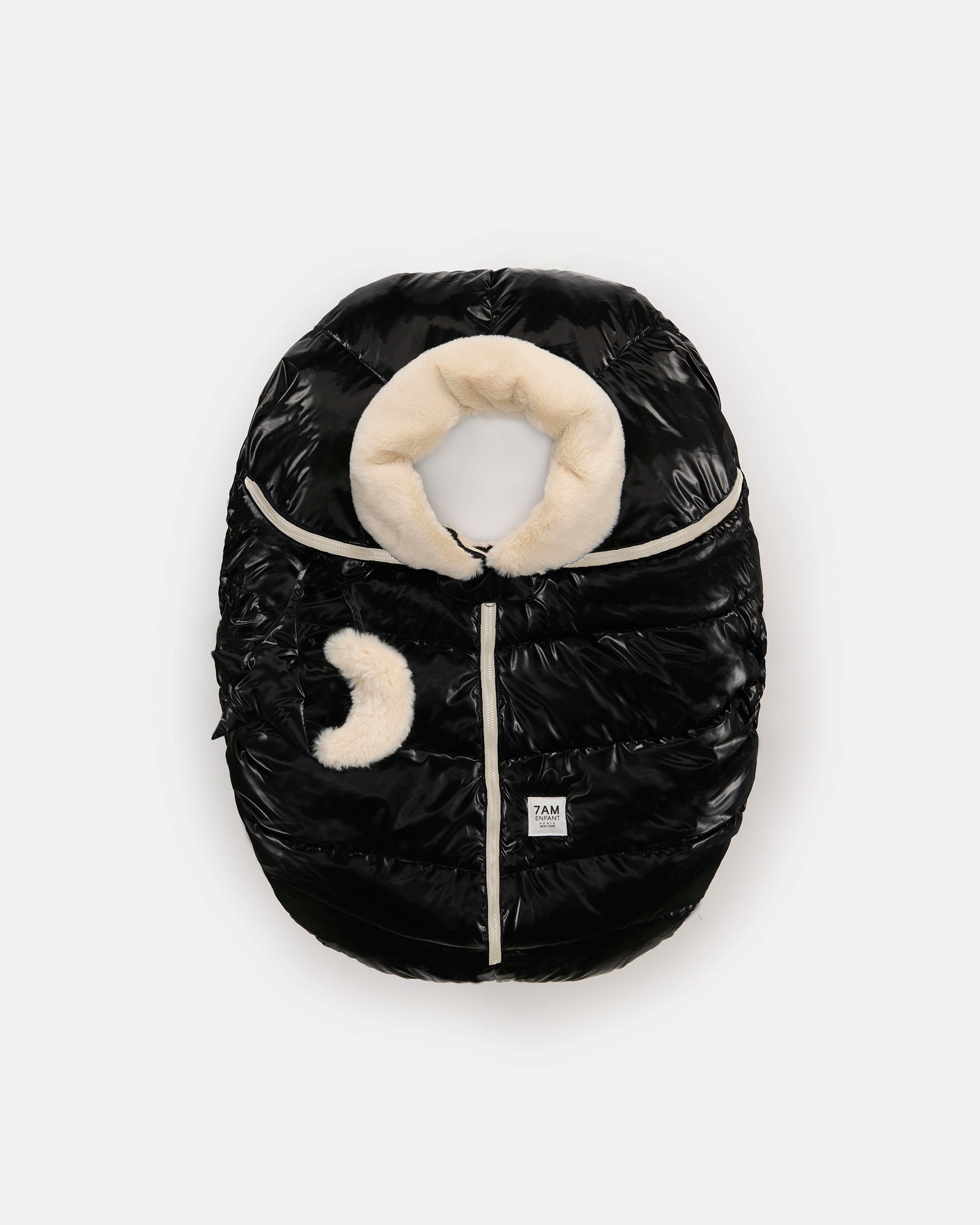 Black Liquid Shine Arctic White Faux Fur//