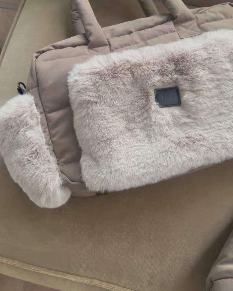 Moss Brown Greige Appliqué Faux Fur//
